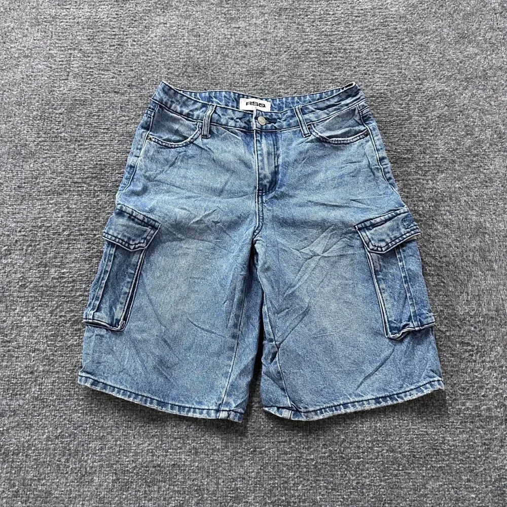RSQ Denim Cargo Shorts Womens Size 24 Blue Viscose Blend Relaxed Fit Skater